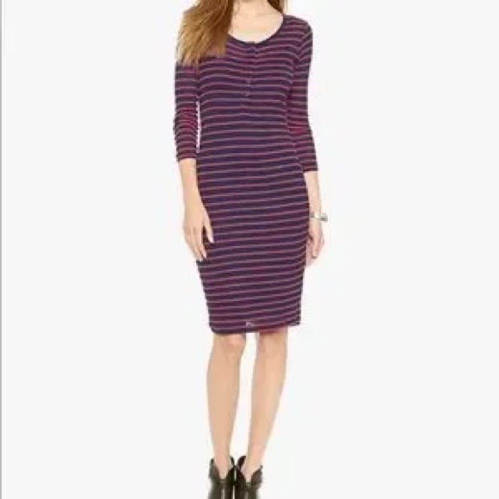 Splendid New Haven Stripe Dress Henley Bodycon Blue Red Size XS